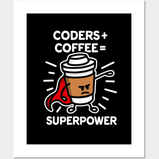 Coders + coffee = superpower (superhero) dark Posters and Art